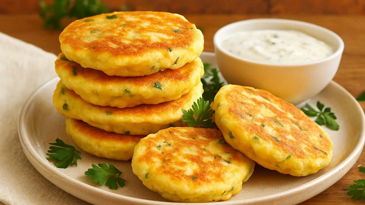 Un panetto di ricotta e due uova. Invece delle palline di formaggio, preparo in padella delle soffici frittelline le intingo nella panna acida e sono irresistibili